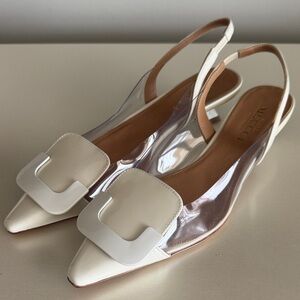 Sesto Meucci Cream Patent and Clear Slingback Pointed-Toe Flats
